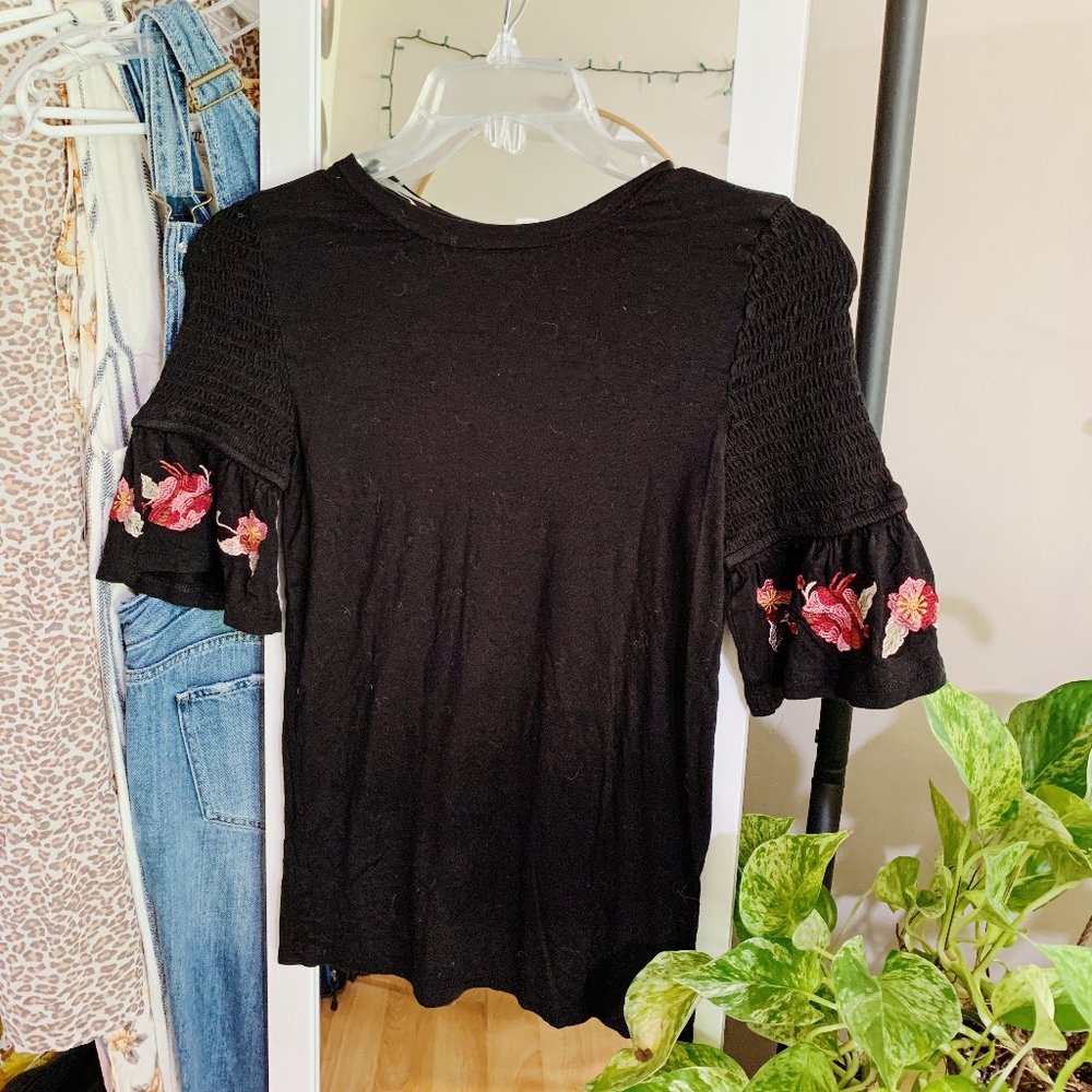 Francesca's Embroidered Black Top